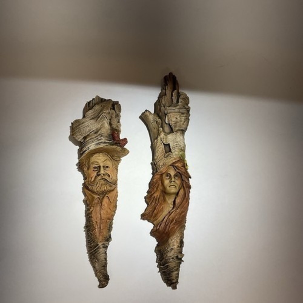 VTG Lot Of 2Carved Sculpture Stephen Herrero"Nathaniel"&"Leah"Tree Knott Man 10"